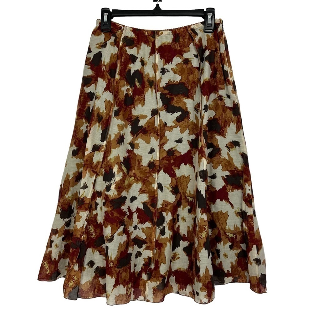 J. Jill Women’s Midi Skirt Sz 8 Multi Colors Lined 7” Left Side Zipper 30% Silk